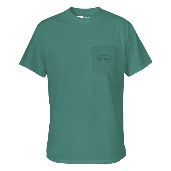 Drake Waterfowl Systems Logo T-Shirt Front Image in Sea Blue Dark Heather