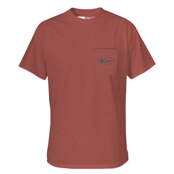 Drake Waterfowl Systems Logo T-Shirt Front Image in Barn Red Light Heather