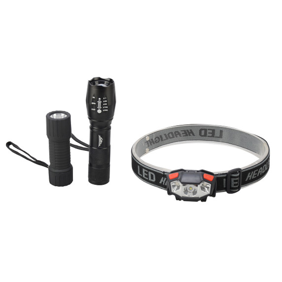 Focus-On Tools 3 Pack LED Flashlight/Headlamp Combo Set Image