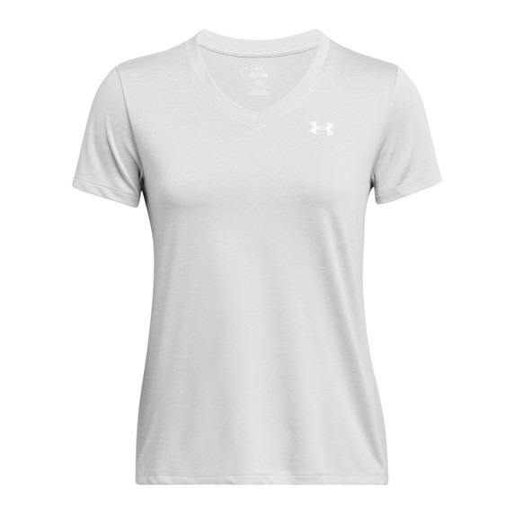 Women's Tech Twist V-Neck Short Sleeve Shirt Image in Halo Gray