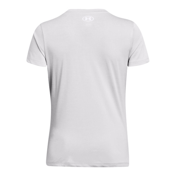 Women's Tech Twist V-Neck Short Sleeve Shirt Back Image in Halo Gray