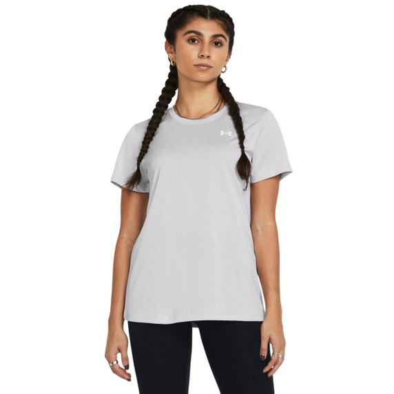 Under Armour Women's Tech Twist Short Sleeve Shirt Model Image in Halo Gray