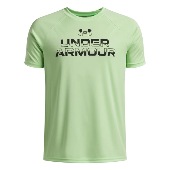 Under Armour Boys Tech Split Wordmark Short-Sleeve Tee Image in Lumos Lime
