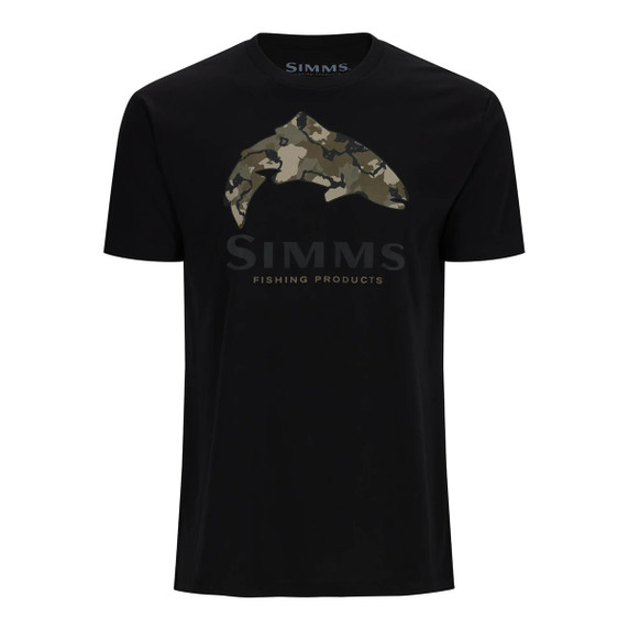 Simms Trout Regiment Camo Fill T-Shirt Front Image in Black