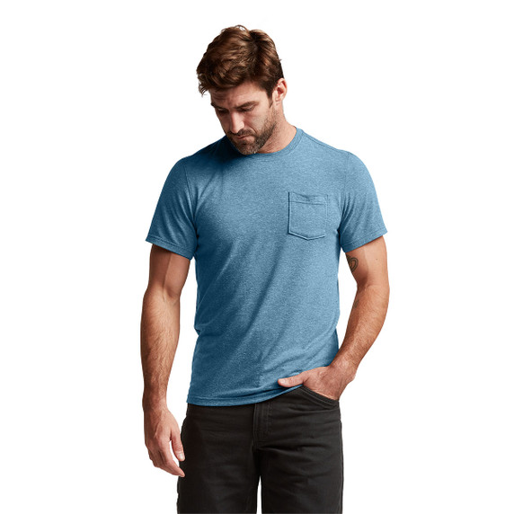 Sitka Essential Short-Sleeve Crew Model Image in Pacific Heather