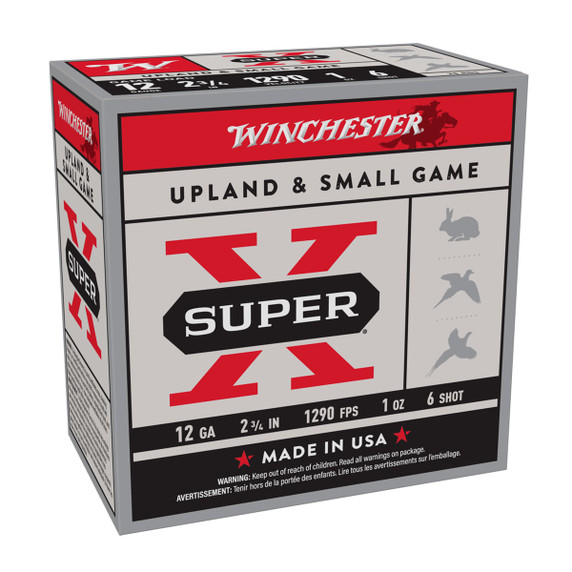 Winchester 12 Gauge 2-3/4" 1290 FPS 1 oz. Super-X Upland and Small Game Shotshells Front Box Image