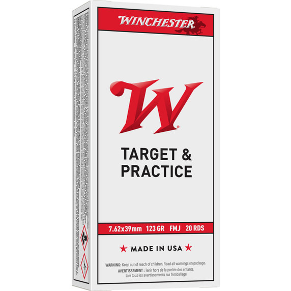 Winchester 7.62x39mm 123 Grain Full Metal Jacket USA Target Rifle Ammunition, Box of 20 Front Image