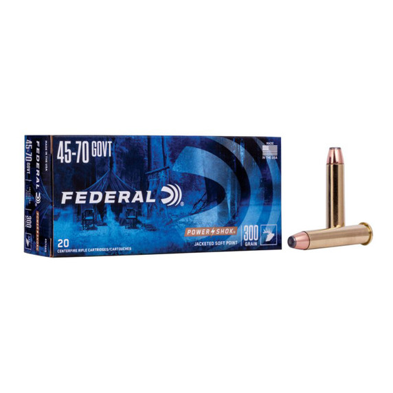 Federal 45-70 Government 300 Grain Power-Shok Rifle Ammunition, Box of 20 Front Box Image