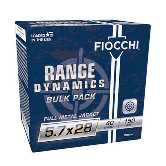 5.7x28mm 40 Grain Range Dynamics Full Metal Jacket Pistol Ammunition, Box of 150