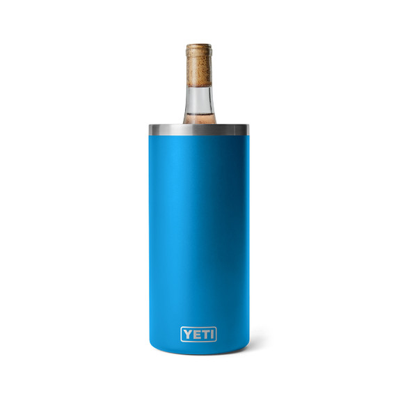 Yeti Rambler Wine Chiller with Wine Image in Big Wave Blue