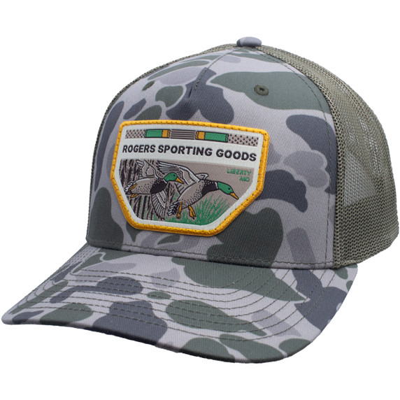 image of Rogers 5 Panel Mesh Back Hat with Rope in Bark Duck Camo.