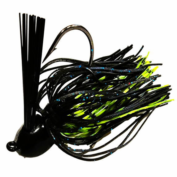 Image of the Chompers Skirted Flipping Brush Jig in Black Blue-Chartreuse
