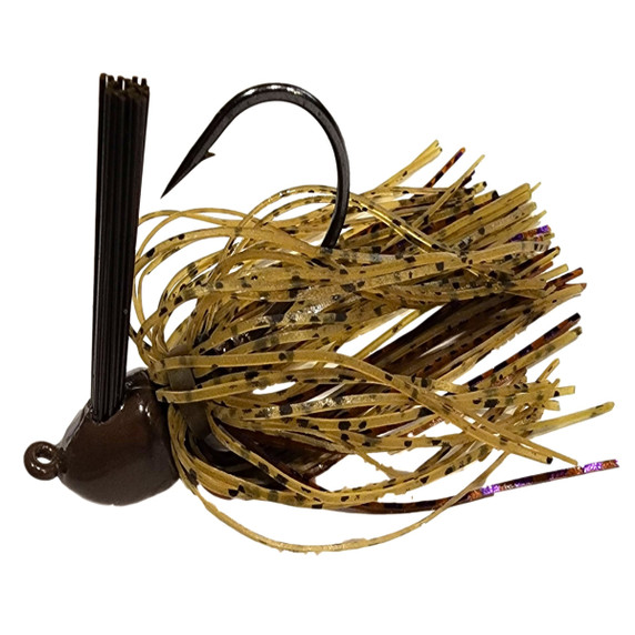 Image of the Chompers Skirted Flipping Brush Jig in Green Pumpkin Purple Flash