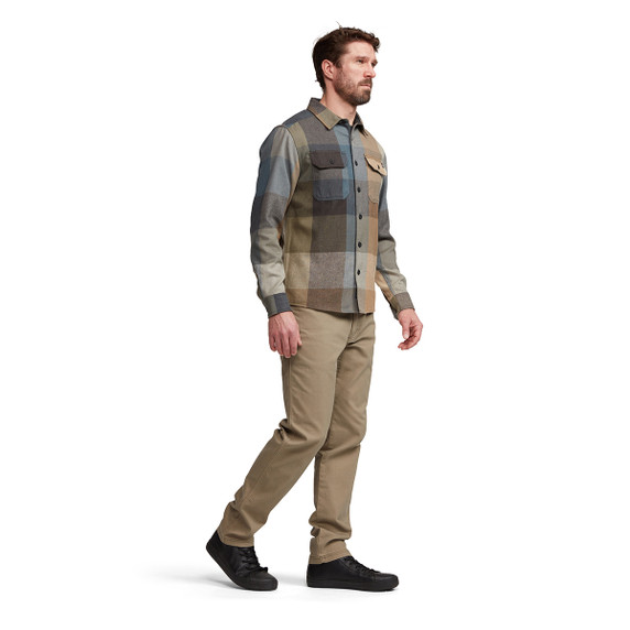 Sitka Hardwood Heavyweight Flannel Back Model Image in Buckskin Fall Plaid