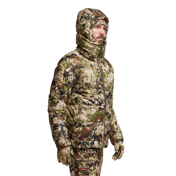 Sitka Kelvin HyperDown Jacket Angled Model Image in Subalpine