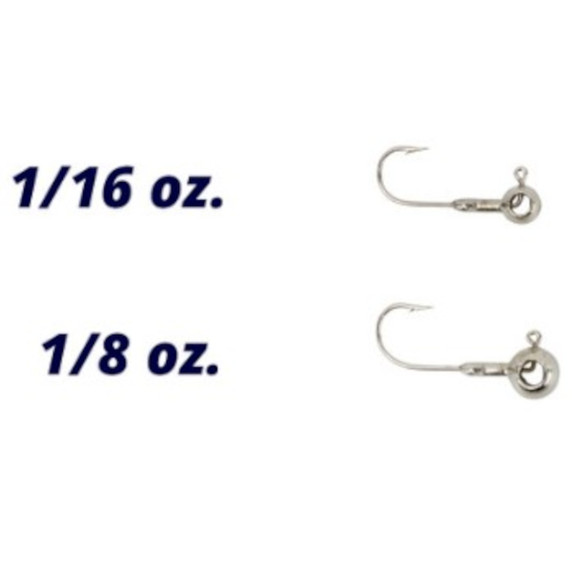 Size Image of the Crappie Magnet Eyehole Round Jig Heads.