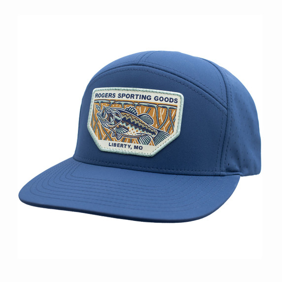image of Rogers Sporting Goods Richardson 169 Performance 7 Panel Flatbill Trucker Hat in Light Navy.