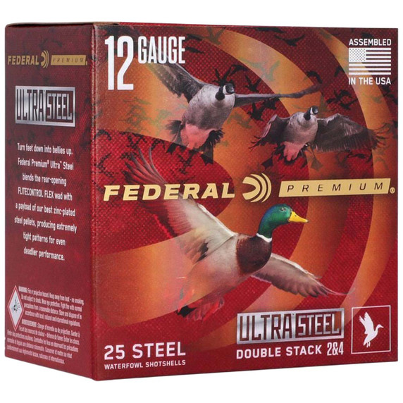 Front Box Image of the Federal 12 Gauge 3" 1 1/4 oz. 1450 FPS Ultra Steel Double Stack Waterfowl Loads.