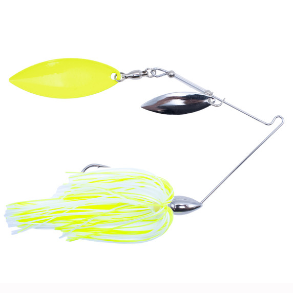 image of Rogers Sporting Goods GO-2 Spinnerbait with Painted Blades and Double Willow in White Chartreuse.