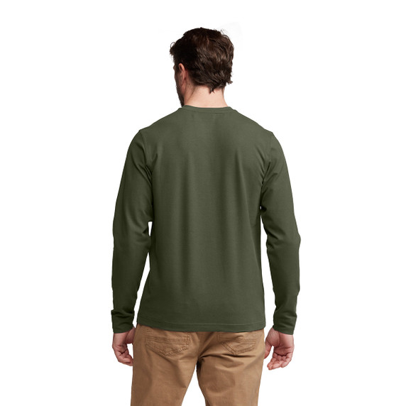 Sitka Foothills Long-Sleeve Henley Back Model Image in Olive Green