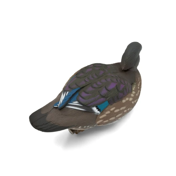 Tilted back hen image of the HD Wood Ducks Floating Duck Decoys.