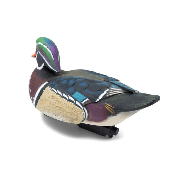 Tilted back image of the HD Wood Ducks Floating Duck Decoys.