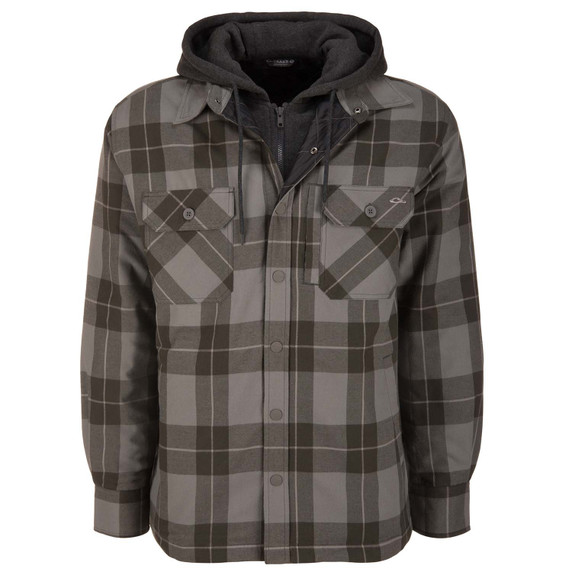 Image of the Drake Waterfowl The Campfire Flannel Hoodie in Slate Grey Plaid