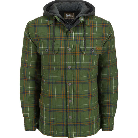Image of the Drake Waterfowl The Campfire Flannel Hoodie in Kalamata Olive