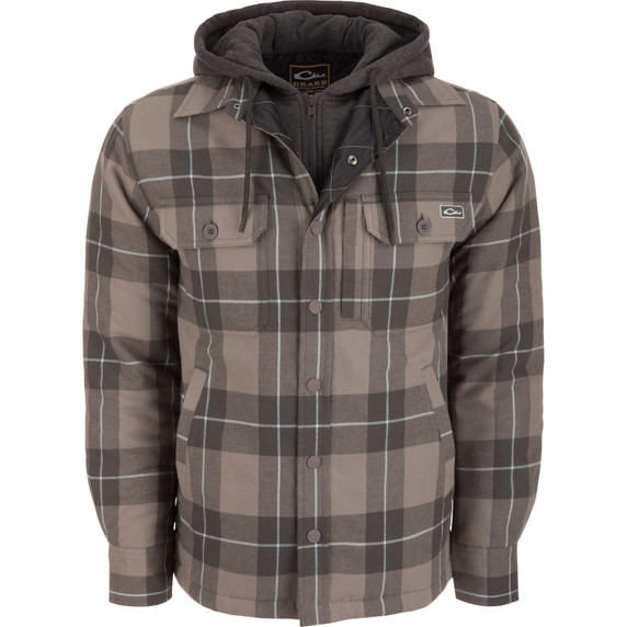 Image of the Drake Waterfowl The Campfire Flannel Hoodie in PEWTER