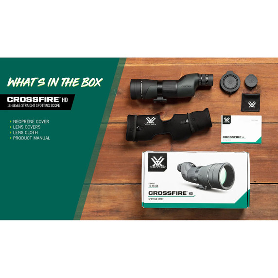 Vortex Crossfire HD 16-48x65 Spotting Scope, Straight What's Included Image