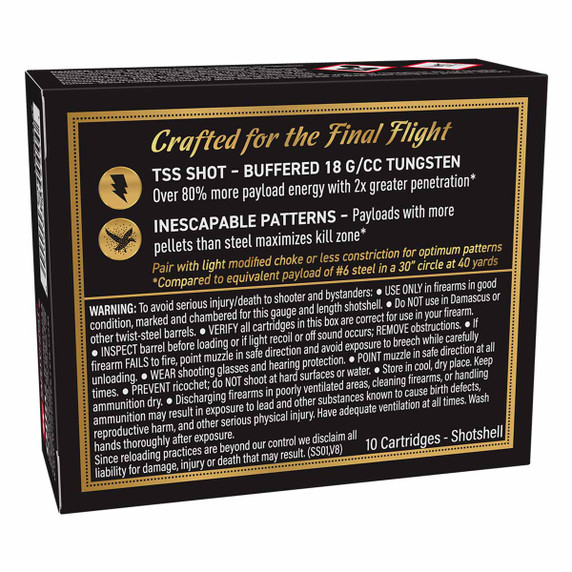 Back Box Image of the Winchester .410 Bore 3" 1/2 oz. 1350 FPS Last Call Tungsten Super Shot Waterfowl Loads.