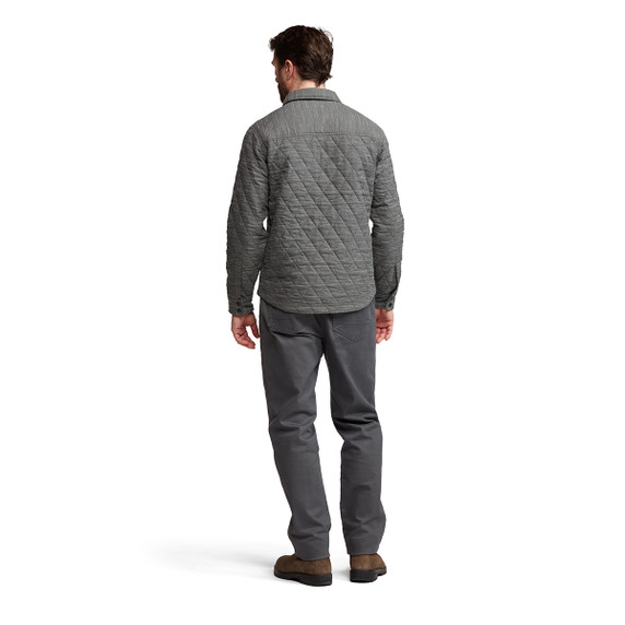Sitka Frontier Shirt Jacket Model Back Image in Obsidian Heather