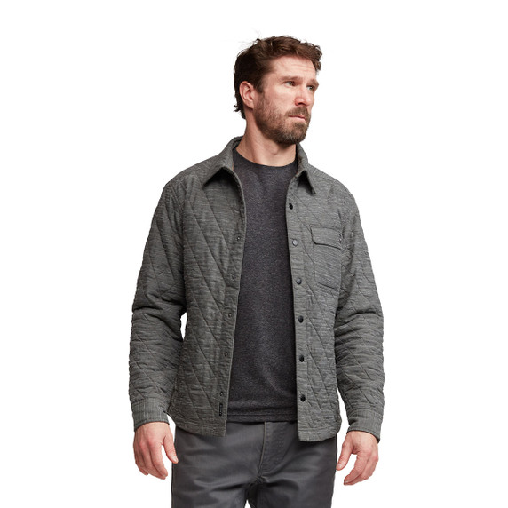 Sitka Frontier Shirt Jacket Model Image in Obsidian Heather