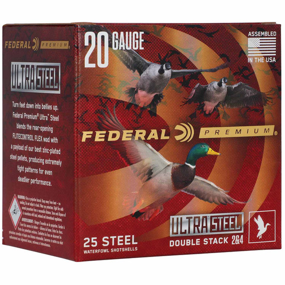 Federal Ultra Steel 20 Gauge 3" 1oz 1400FPS Shotgun Shells Shot Size 2&4, Case of 250