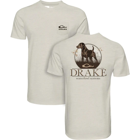 Image of Drake Waterfowl Standing Black Lab T-Shirt in Coconut Milk