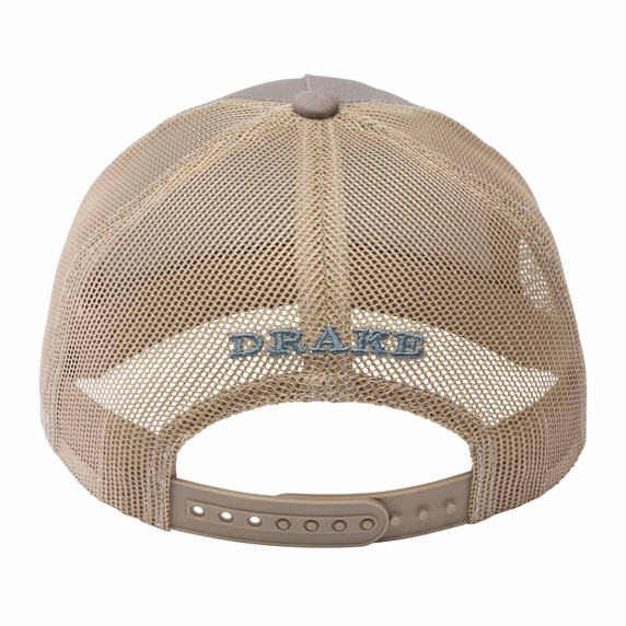 Drake Waterfowl Big Duck Energy Mesh-Back Hat Back Image in Dark Grey-Tan