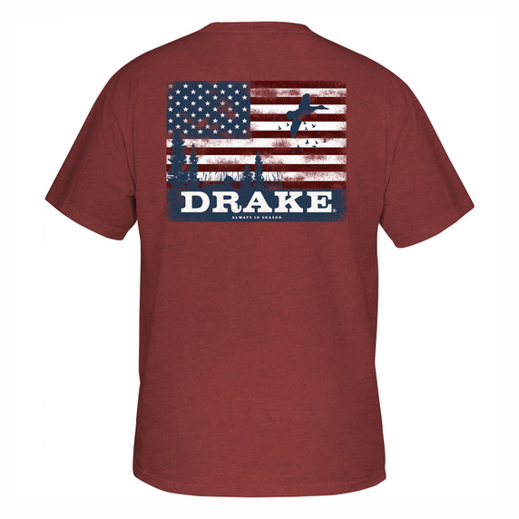 Drake Waterfowl Americana Scenic Flag T-Shirt Back Image