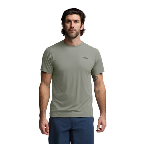 Sitka Radiant Short-Sleeve Crew Front Model Image in Herb Green