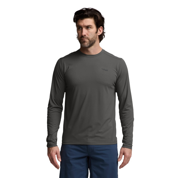Sitka Radiant Long-Sleeve Crew Front Model Image in Shadow