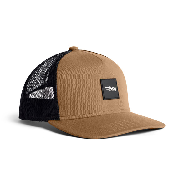 Sitka Rubber Patch Hi Pro Trucker Hat Image in Sequoia Brown