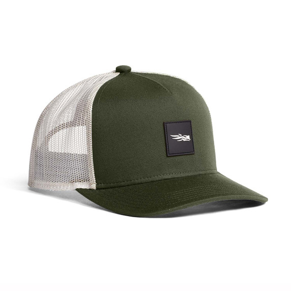 Sitka Rubber Patch Hi Pro Trucker Hat Image in Olive Green