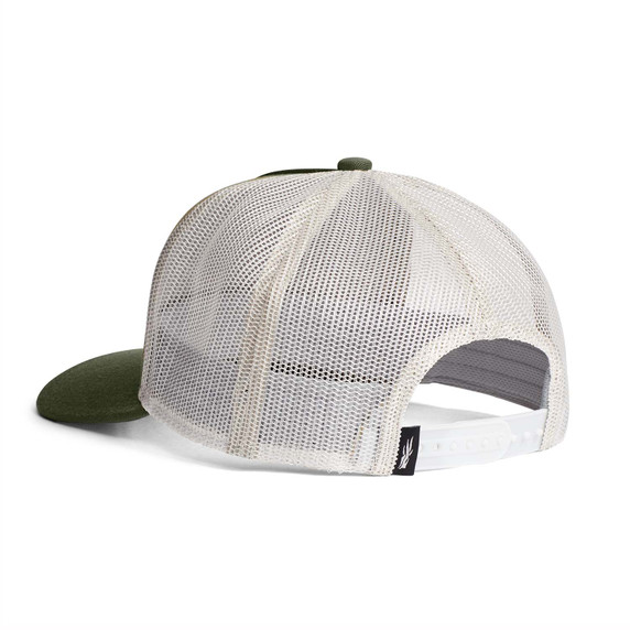 Sitka Rubber Patch Hi Pro Trucker Hat Back Image in Olive Green