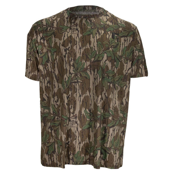 image of Rogers Sporting Goods Elite Chill Short Sleeve Tee with Bug Protection in Mossy Oak Greenleaf.