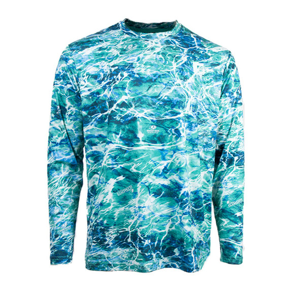 image of Rogers Elite Chill Long Sleeve Tee with Bug Protection in Mossy Oak Elements Agua Sea Foam.