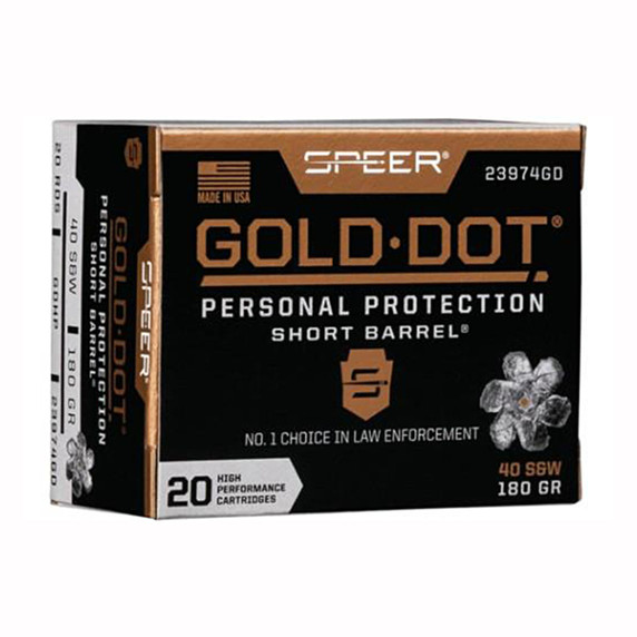 CCI Speer 40 S&W 180 Grain Hollow Point Gold Dot Handgun Ammunition, Box of 20 Image