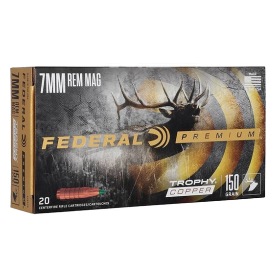 Federal 7mm Rem Mag 150 Grain Trophy Copper Rifle Ammunition Product Box Image