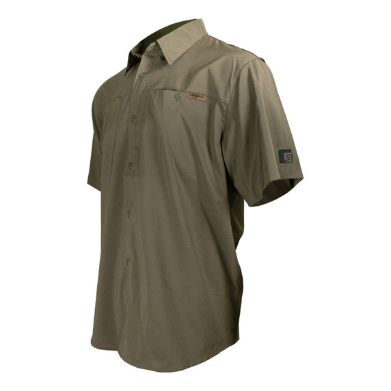 Rogers Sporting Goods Tough Guide Short Sleeve Button-Down Shirt with Bug Protection Side Image in Olive
