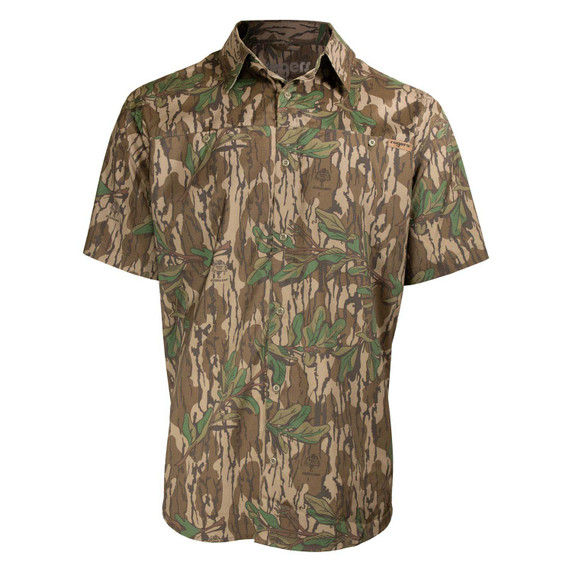 Rogers Sporting Goods Tough Guide Camo Short Sleeve Button-Down Shirt with Bug Protection Image in Mossy Oak Greenleaf