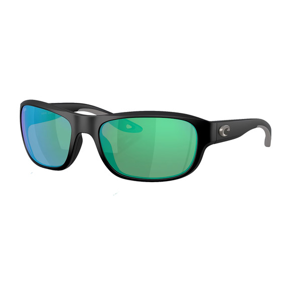 Costa Clipperton 580 Glass Polarized Sunglasses Image in Matte Black Green Mirror 580G