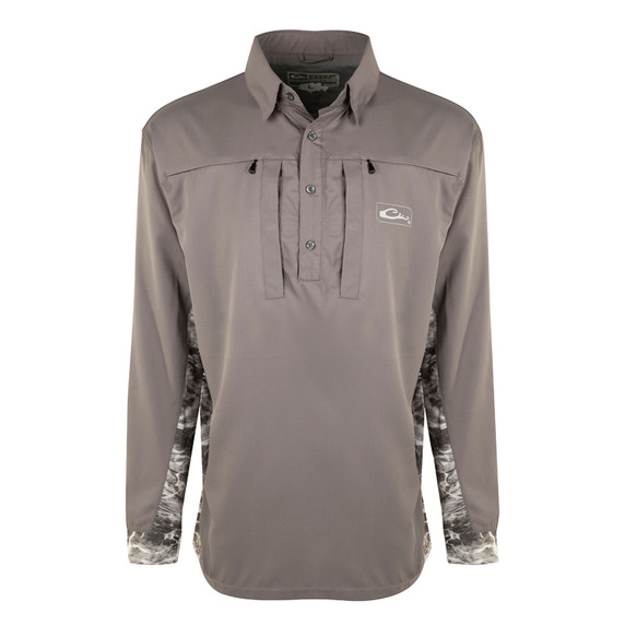 Drake Shield 4 UPF 50+ Cast-Away Performance Shirt Image in Mossy Oak Mantra / Gray